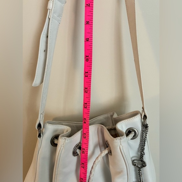 Vintage Fossil White Leather Bucket Purse w/Braided Drawstring & Silver Accents - Picture 9 of 16